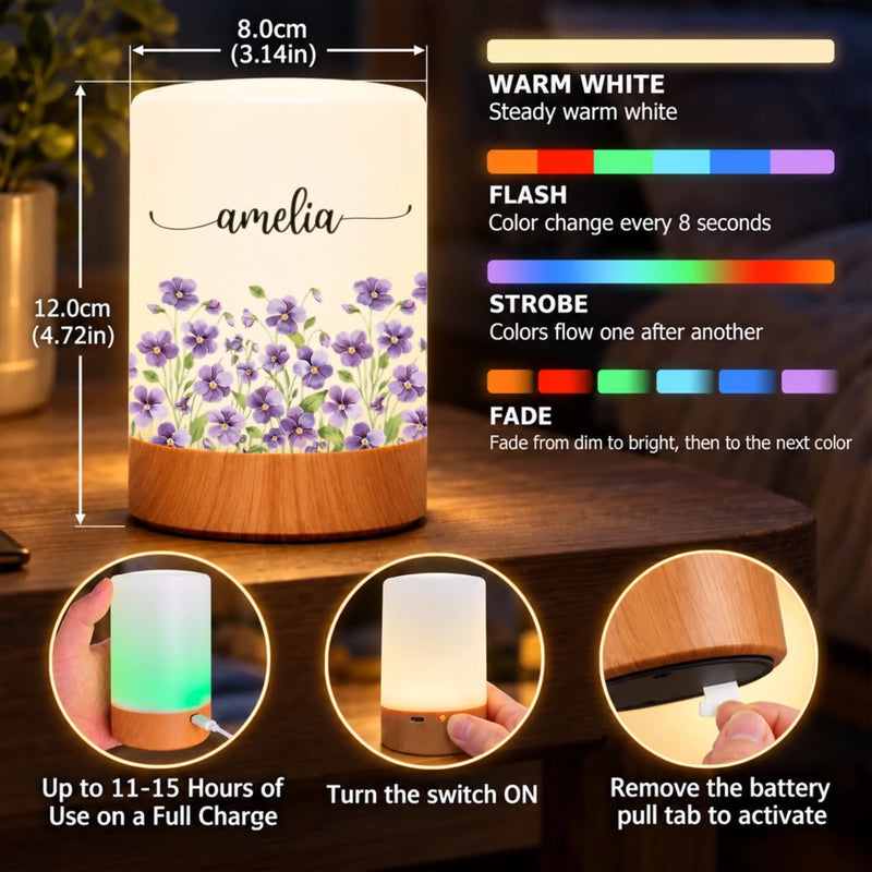 Custom Name Floral Decor - Personalized Dimmable Touch Night Light