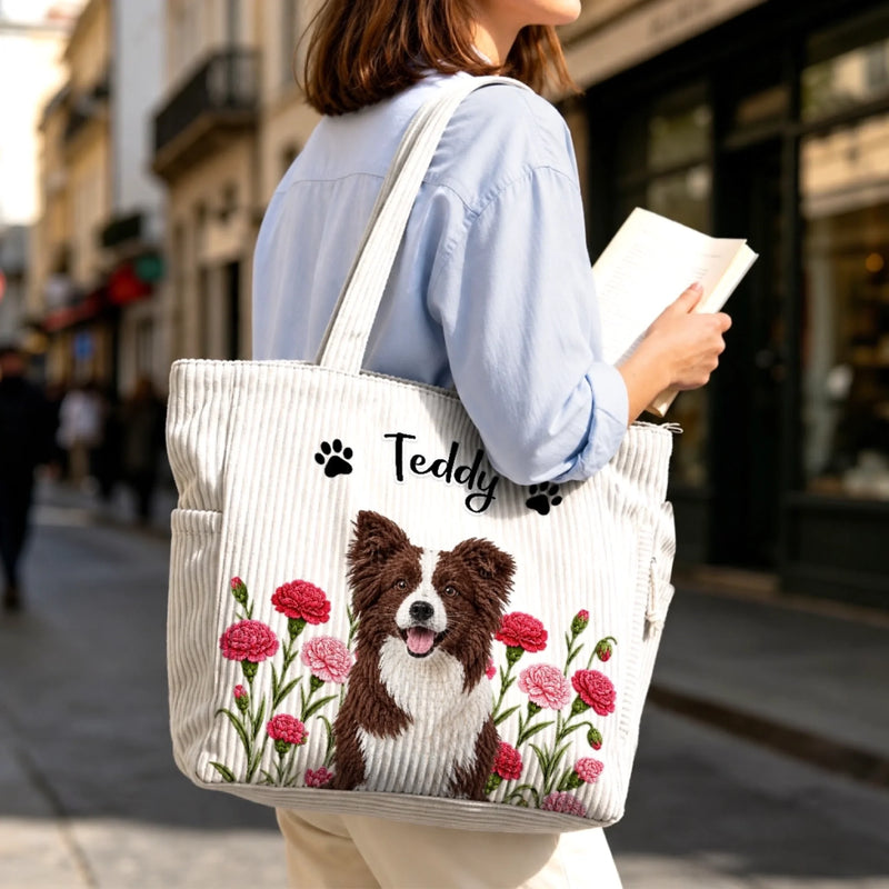 Custom Photo Pet Portrait Gifts for Pet Lovers - Personalized Corduroy Tote Bag