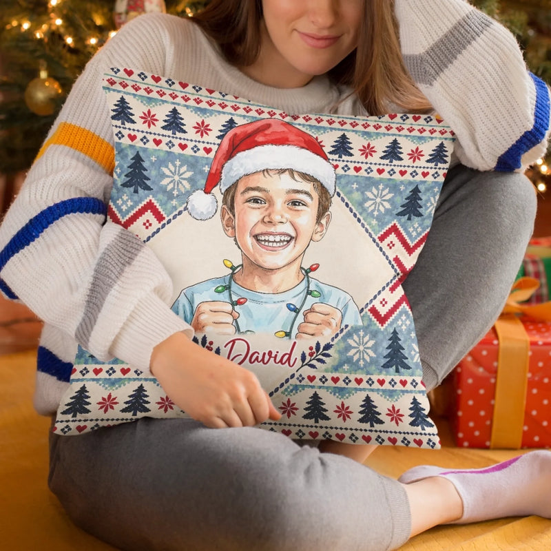 Custom Photo Name Christmas Gifts for Kids - Personalized Pillow