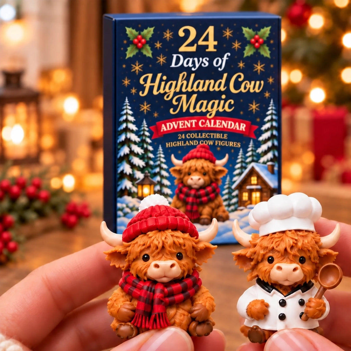 Collectible Highland cow mini figures for holiday decorating