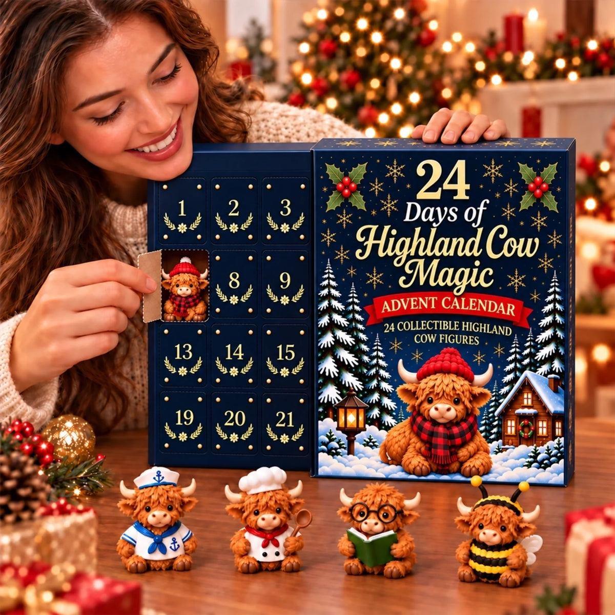 Highland Cow Advent Calendar product details and character designs