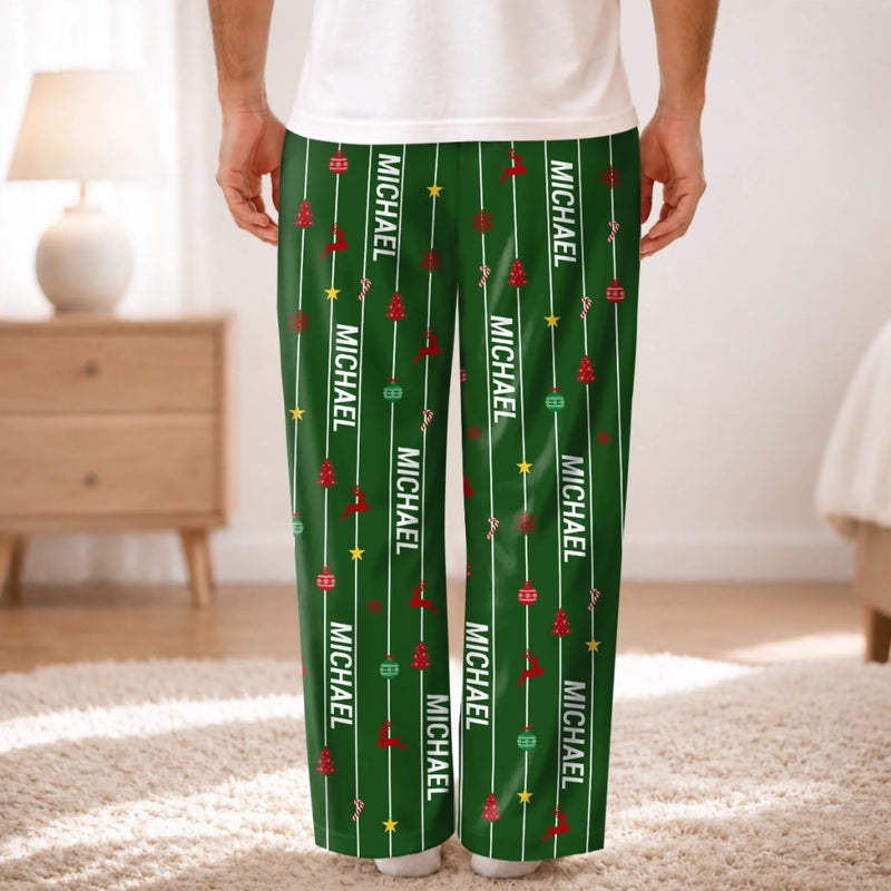 Custom Name Striped Christmas Pajama Gifts for Families - Personalized Pajamas Pants
