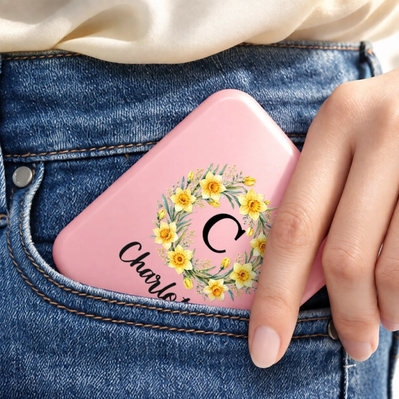 Custom Initial and Name Floral Gifts for Her - Personalized LED Compact Makeup Mirror