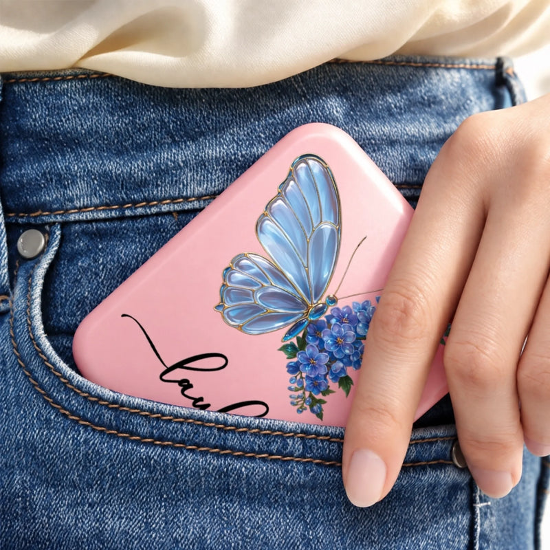 Custom Name Butterfly Floral Design - Personalized LED Compact Makeup Mirror