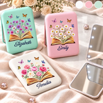 Custom Name Floral Bookish Gifts For Women And Book Lovers - Personalized LED Compact Makeup Mirror