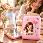 Custom Photo Name Birth Month Flower Gifts For Women And Girls - Personalized LED Compact Makeup Mirror