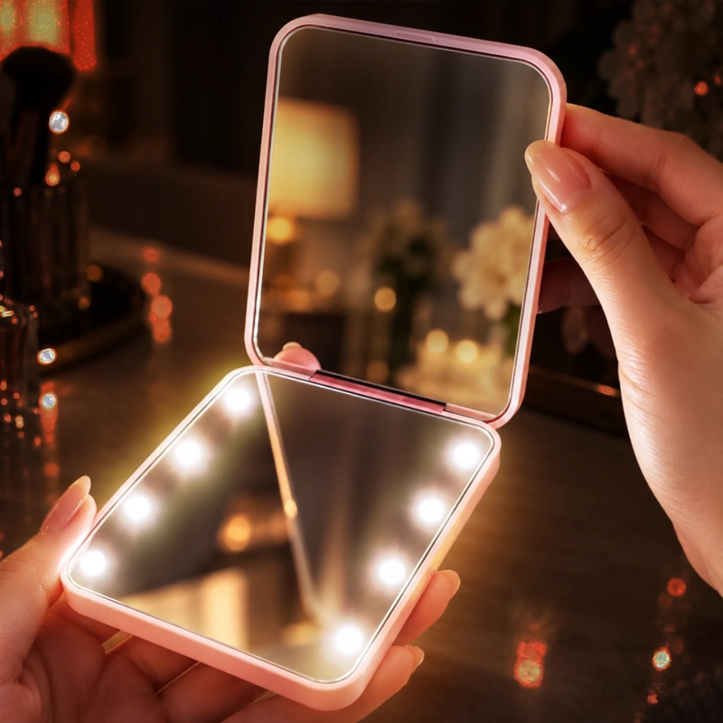 Custom Photo Name Birth Month Flower Gifts For Women And Girls - Personalized LED Compact Makeup Mirror