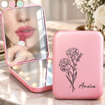 Custom Name Botanical Beauty Gifts for Women - Personalized LED Compact Makeup Mirror