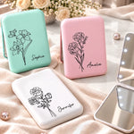 Custom Name Botanical Beauty Gifts for Women - Personalized LED Compact Makeup Mirror