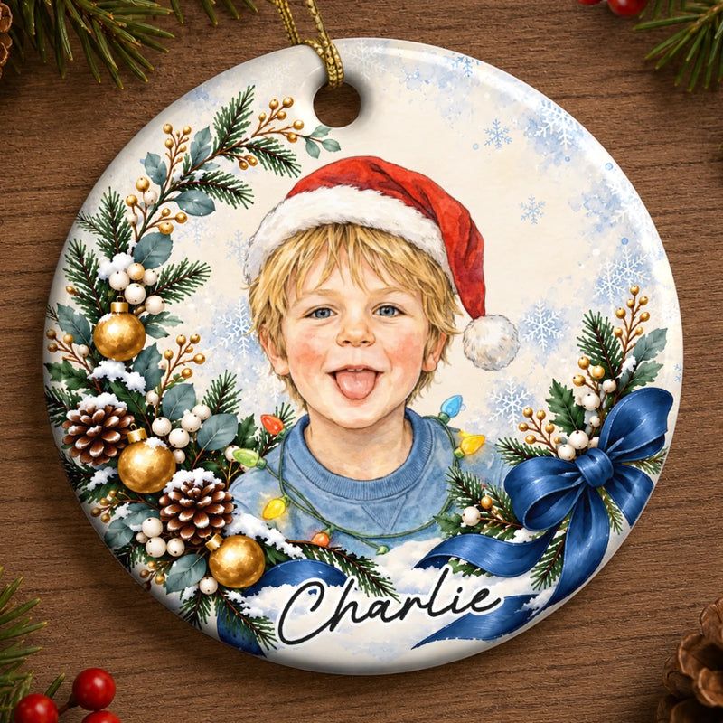 Custom Photo Christmas Child Portrait Keepsake - Personalized Ceramic Ornament