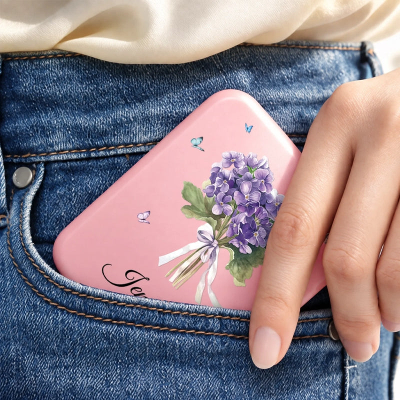 Custom Name Birth Month Flower Bouquet Gifts for Women - Personalized LED Compact Makeup Mirror