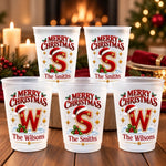 Custom Monogram Christmas Family Gifts - Personalized Plastic Cups
