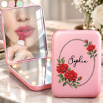 Custom Name Floral Beauty Gifts For Women - Personalized LED Compact Makeup Mirror