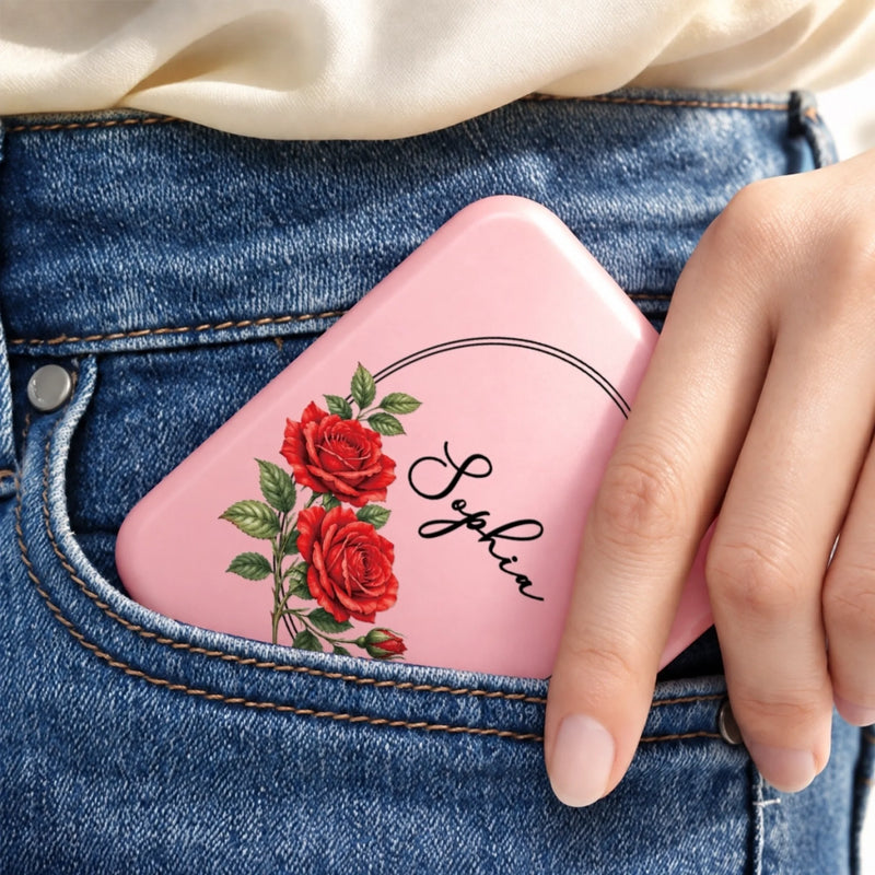 Custom Name Floral Beauty Gifts For Women - Personalized LED Compact Makeup Mirror