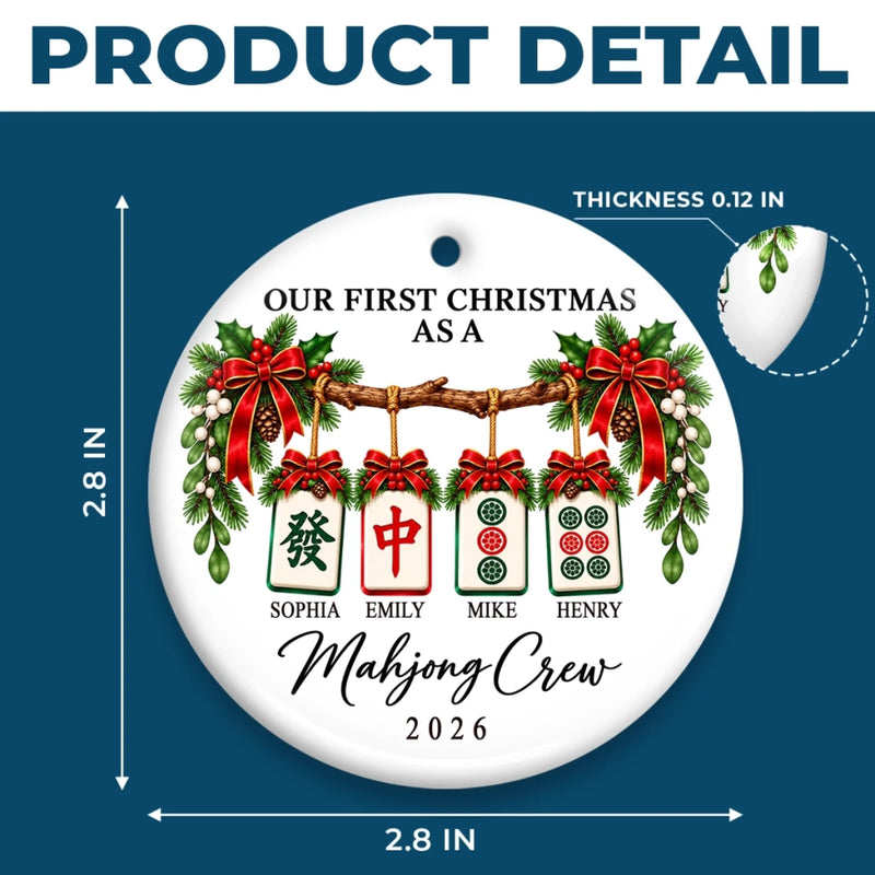 Custom Name First Christmas Mahjong Gifts For Game Night Groups - Personalized Ceramic Ornament