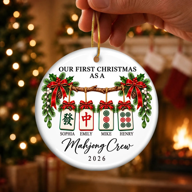 Custom Name First Christmas Mahjong Gifts For Game Night Groups - Personalized Ceramic Ornament