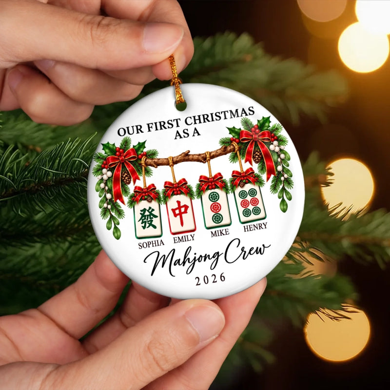 Custom Name First Christmas Mahjong Gifts For Game Night Groups - Personalized Ceramic Ornament