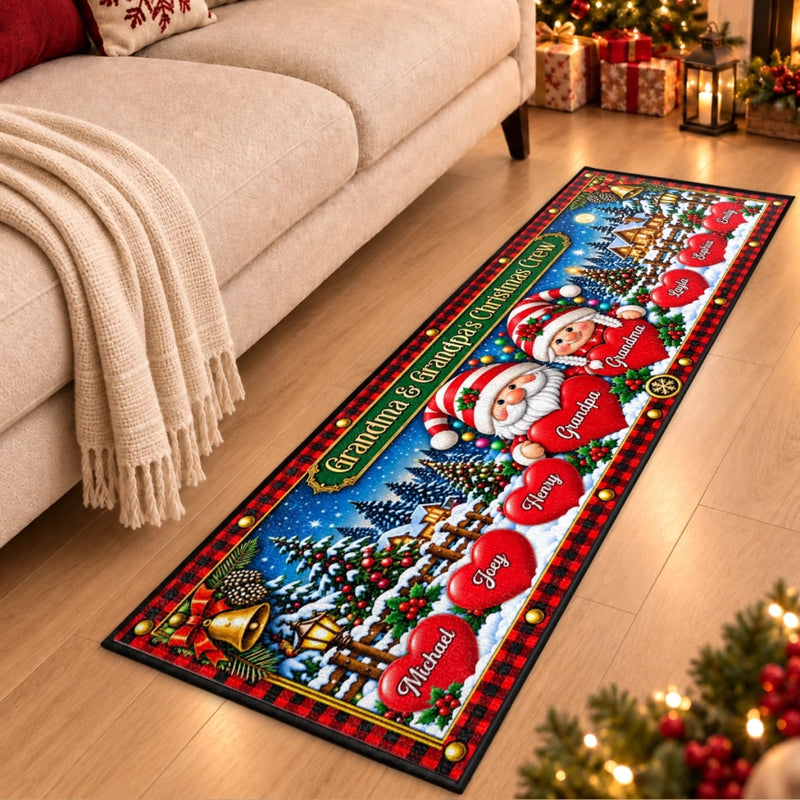 Custom Name Grandma, Grandpa Christmas Crew Decor - Personalized Runner Rug