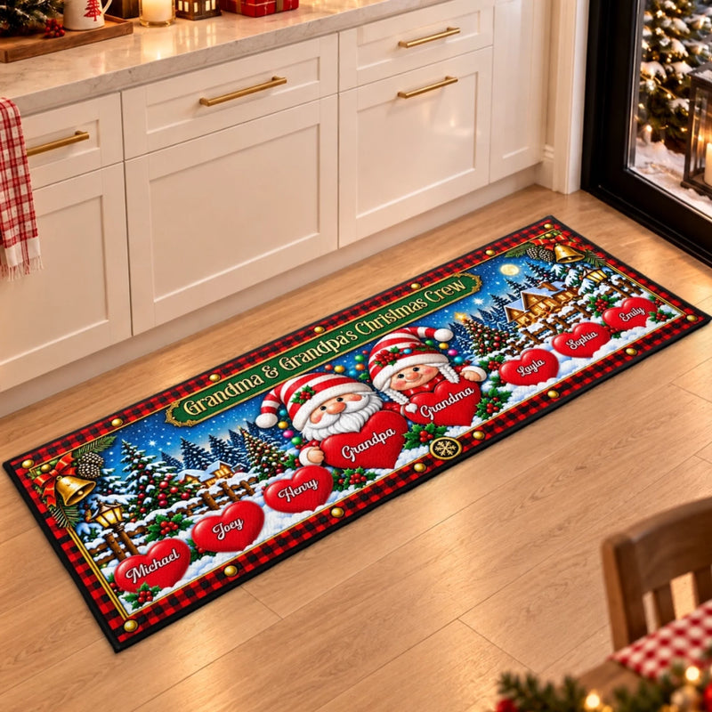 Custom Name Grandma, Grandpa Christmas Crew Decor - Personalized Runner Rug