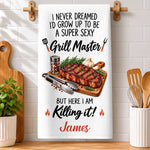 Custom Name Funny Grill Master Gifts - Personalized Kitchen Towel