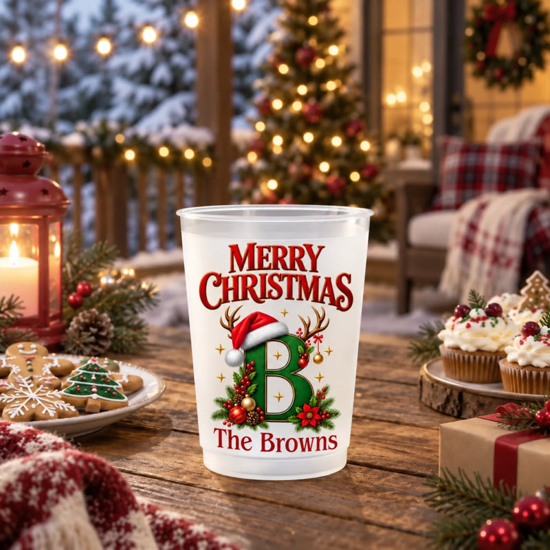 Custom Christmas Monogram Gifts for Family Gatherings - Personalized Plastic Cups