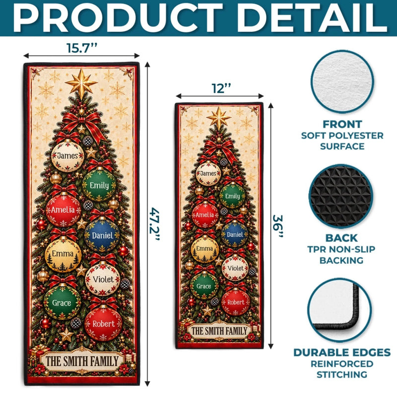 Custom Name Christmas Tree Ornament Family Decor - Personalized Runner Rug