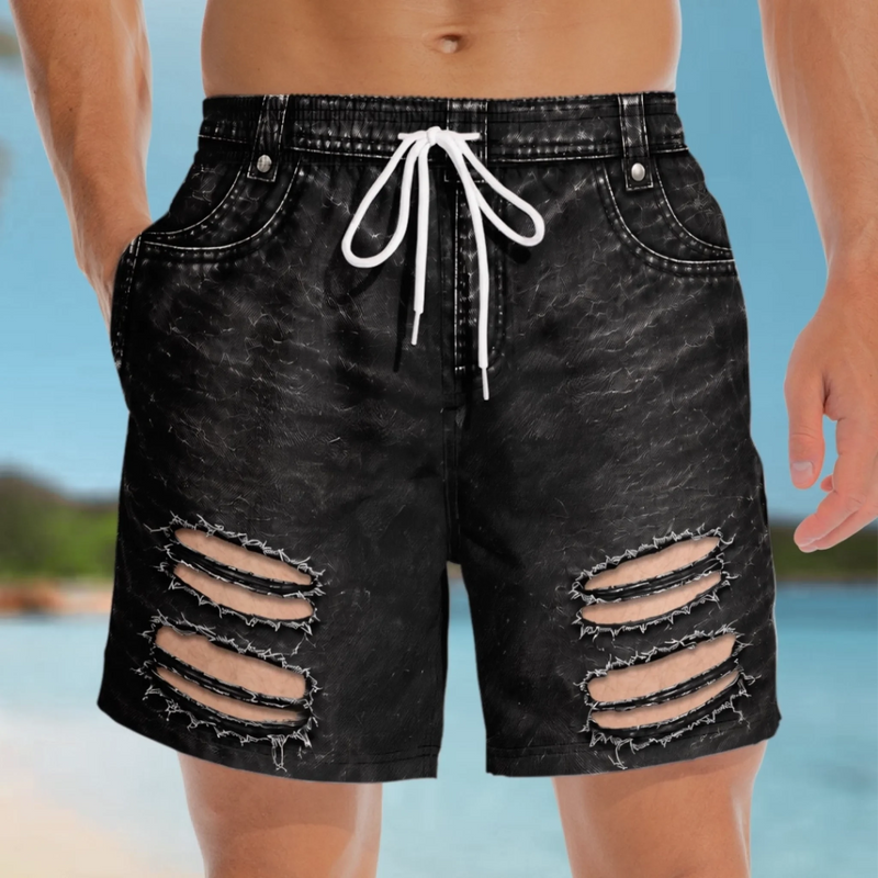 Custom Funny Garage Ripped Butt Illusion Beachwear For Men - Men Swim Trunks