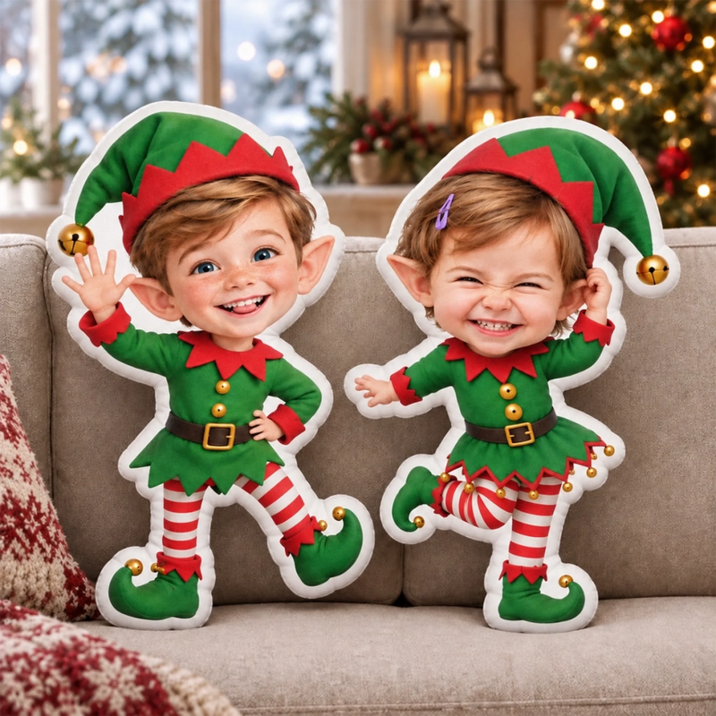 Custom Photo Christmas Elf Gifts for Kids - Personalized Shaped Pillow