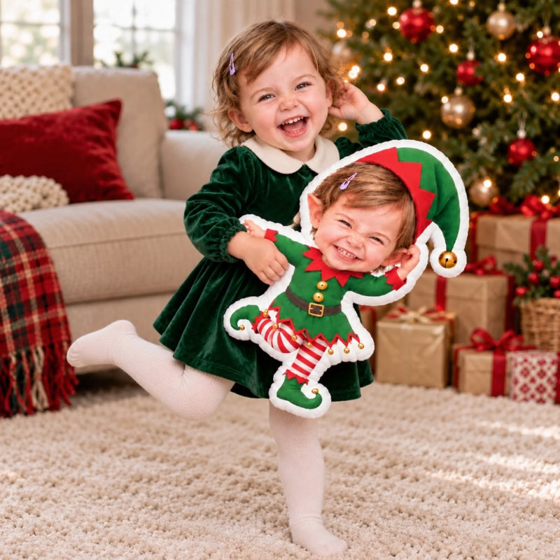 Custom Photo Christmas Elf Gifts for Kids - Personalized Shaped Pillow