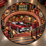 Custom Photo Classic Car Garage Decor - Personalized Quilted Round Mat
