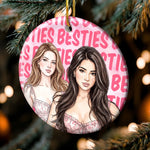Custom Photo Watercolor Bestie Christmas Keepsake - Personalized Ceramic Ornament