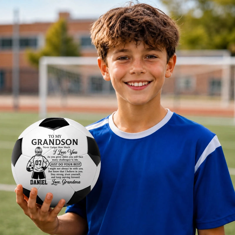 Custom Name Motivational Soccer Gift for Grandson - Personalized Soccer Ball