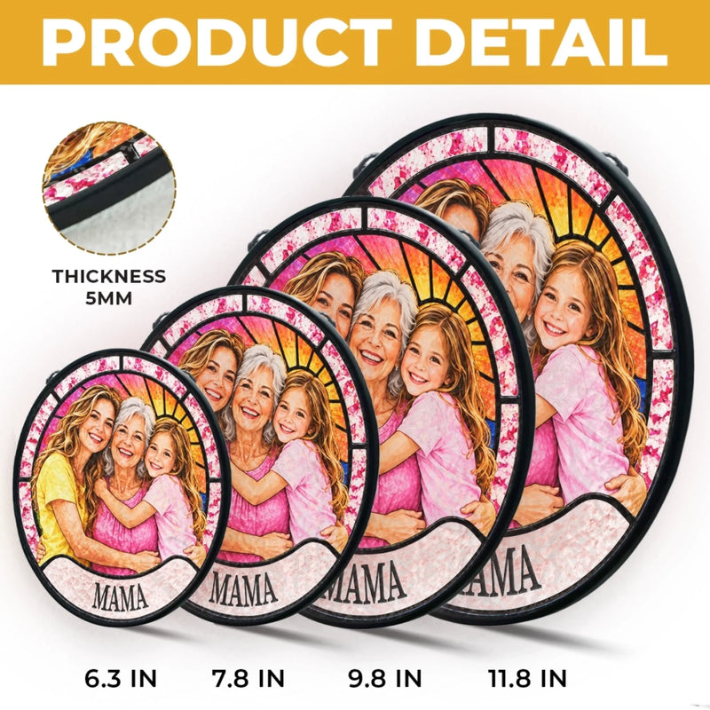 Custom Photo Generational Family Gifts For Mom, Grandma - Personalized Stained Glass Window Hanging Suncatcher