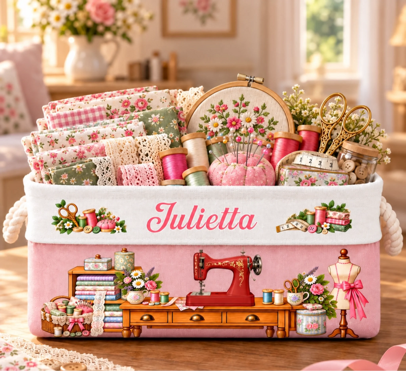 Custom Name Sewing Machine Gifts For Sewer, Seamstresses, Women - Personalized Storage Basket