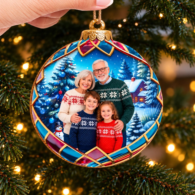 Custom Photo Grandparents And Grandchildren Family Christmas Gifts - Personalized Ornament