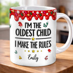 Custom Name Oldest Child Makes the Rules Christmas Gifts - Personalized Mug