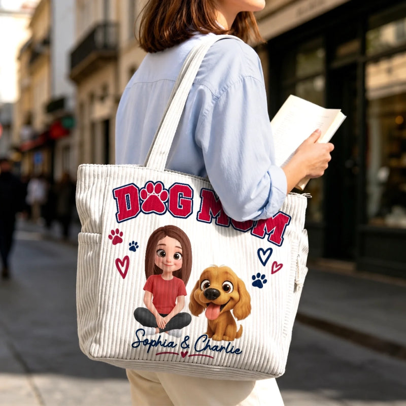 Custom Name Dog Mom Gifts For Dog Lovers - Personalized Corduroy Tote Bag