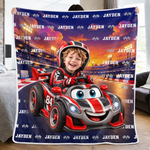 Custom Photo Checkered Flag Racing Gifts for Kids - Personalized Blanket