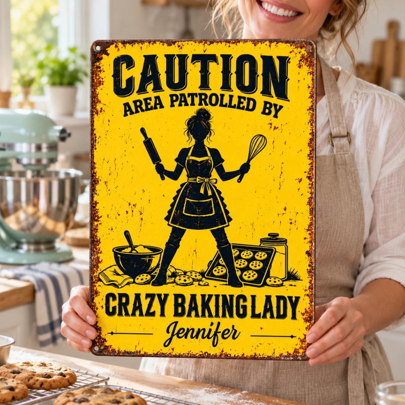 Custom Name Crazy Baking Gifts For Women - Personalized Metal Sign