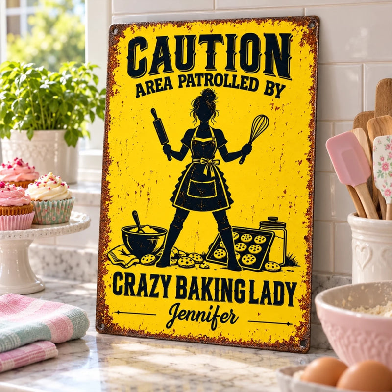 Custom Name Crazy Baking Gifts For Women - Personalized Metal Sign