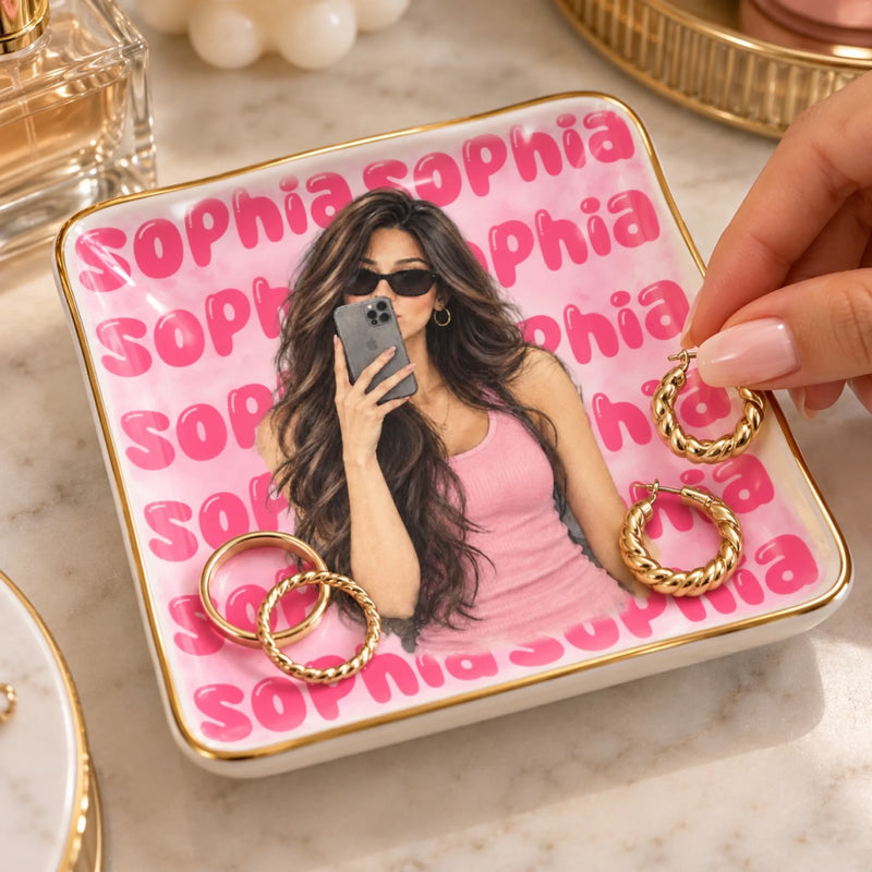 Custom Photo Name Jewelry Gifts for Women - Personalized Jewelry Dish
