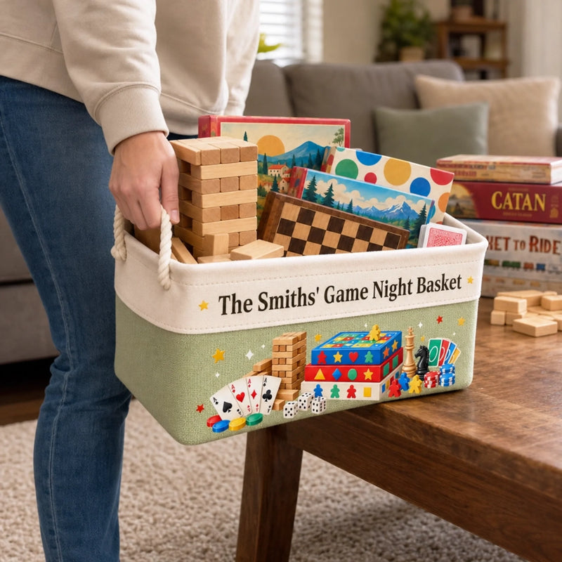 Custom Name Game Night Gifts for Families - Personalized Storage Basket