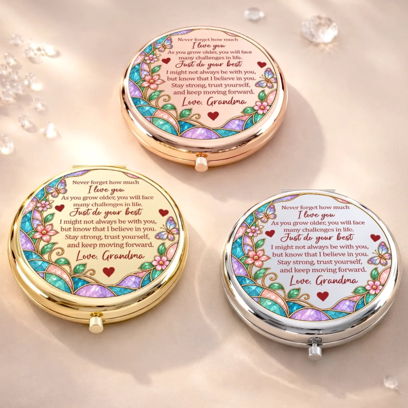 Custom Name Floral Encouragement Gifts for Daughter and Granddaughter - Personalized Compact Mirror