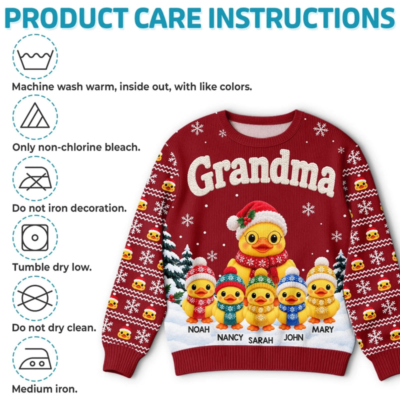 Custom Name Christmas Duck Family Gifts For Grandma - Personalized Ugly Sweatshirt