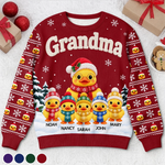 Custom Name Christmas Duck Family Gifts For Grandma - Personalized Ugly Sweatshirt