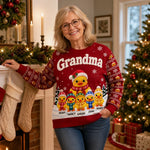 Custom Name Christmas Duck Family Gifts For Grandma - Personalized Ugly Sweatshirt