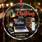 Custom Name Freshman Year Christmas Gifts for College Students - Personalized Glass Ornament