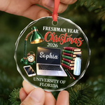 Custom Name Freshman Year Christmas Gifts for College Students - Personalized Glass Ornament