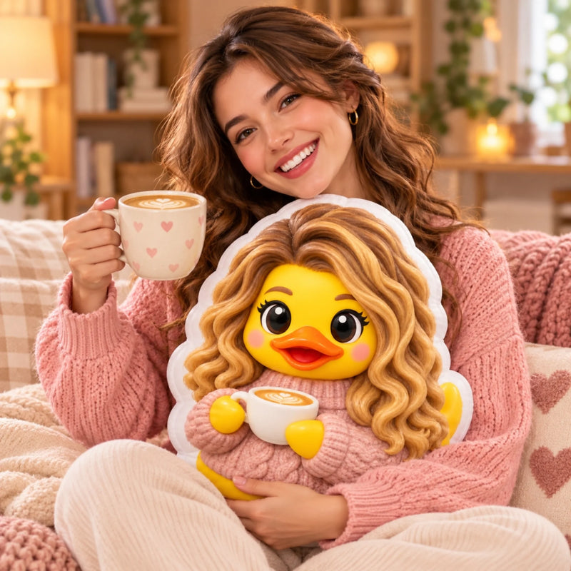 Custom Photo 3D Cartoon Duck Gifts For Best Friends, Besties, Sisters - Personalized Shaped Pillow