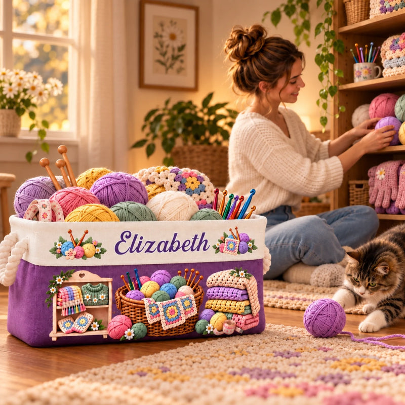 Custom Knitting Crochet Gifts For Crocheters, Crafters, Women - Personalized Storage Basket